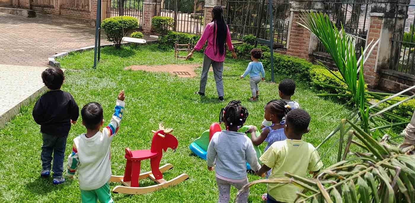 children playing and learning in the school